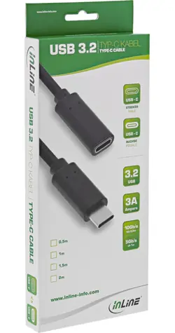 InLine USB 3.2 Gen 2 čierna / Predlžovací kábel / USB-C / USB-C / 2 m