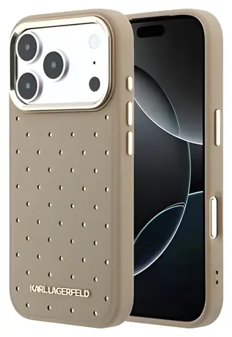 Karl Lagerfeld Perforated Gold Dots béžová iPhone 17 Pre Max / Zadný kryt / MagSafe / PU koženka