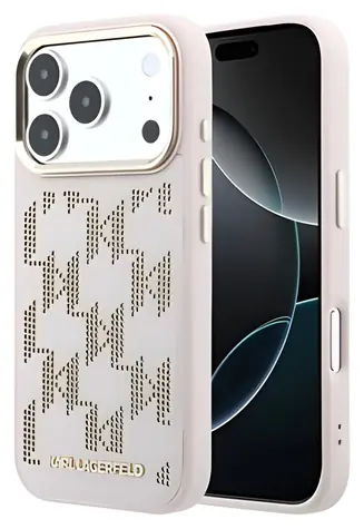 Karl Lagerfeld PU Perforated Monogram ružová / Ochranný kryt / Apple iPhone 17 Pre Max / MagSafe