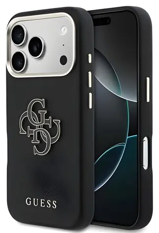 Guess PU Grained 4G Resin Metal Logo čierna / Zadný kryt / pre iPhone 17 Pro Max