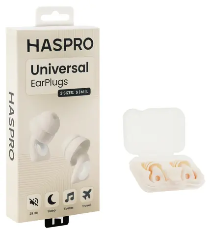 Haspro Universal béžová / Špunty do uší / silikónové / SNR 29 dB / vymeniteľné koncovky S,M,L