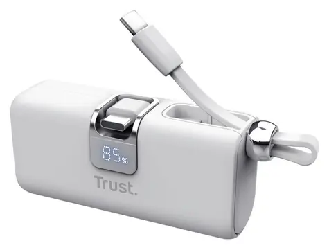 Trust Pacto 5000 PD Pocket biela / Powerbanka / 5000 mAh / USB-C PD / 20W / LED displej