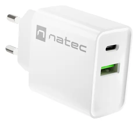 Natec Ribera biela / Nabíjačka / 1x USB-C + 1x USB-A / 20W / PD 3.0