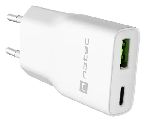 Natec Ribera GaN Slim biela / Nabíjačka / 20 W / USB-C + USB-A / GaN / PD 3.0