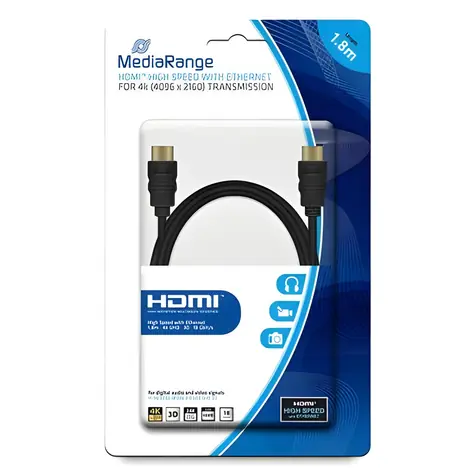 MediaRange čierna / HDMI kábel / High Speed 18 Gbps / Ethernet / pozlátené konektory / 1,8 m