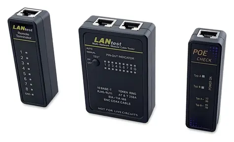 Equip čierna / Káblový tester / RJ45, RJ12, RJ11, BNC / PoE test / LED indikácia