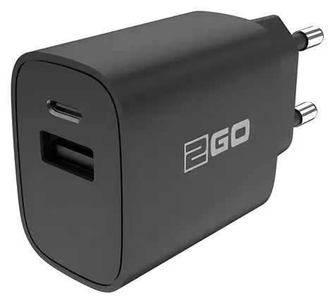 2GO 20W čierna / Sieťová nabíjačka / 1x USB-A / 1x USB-C / PD / Quick Charge