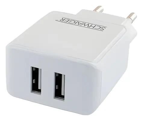 Schwaiger biela / Sieťová nabíjačka / 2x USB / 2,4 A / 12 W