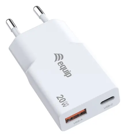 Equip Slim GaN biela / Nabíjačka / 20 W / USB-C PD 3.0 + USB-A / 2 porty