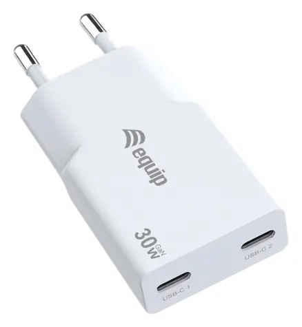 Equip 245524 biela / Nabíjačka / 2x USB-C / GaN / 30W / PD3.0