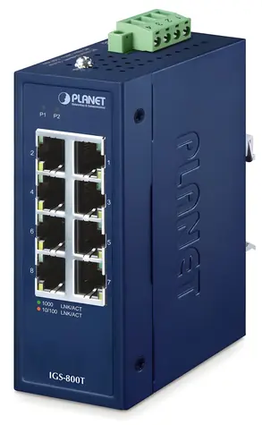 Planet IGS-800T / Switch priemyselný / 8x 1Gb RJ-45 / Unmanaged / IP30 / -40 až 75 °C