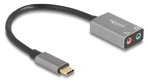 DeLock / Externá zvuková karta USB-C / 2x 3,5 mm jack / mikrofónny vstup / 16 Bit / 48 kHz