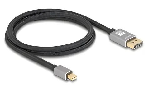 DeLock Mini DisplayPort na DisplayPort 1m šedá / Kábel / 8K / 60 Hz / DP 1.4 / 32,4 Gbps