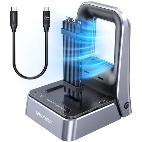 GrauGear G-M2DK2-20G / Dokovacia stanica pre M.2 SSD / NVMe + SATA / USB-C 20 Gbps / Aktívne chladenie