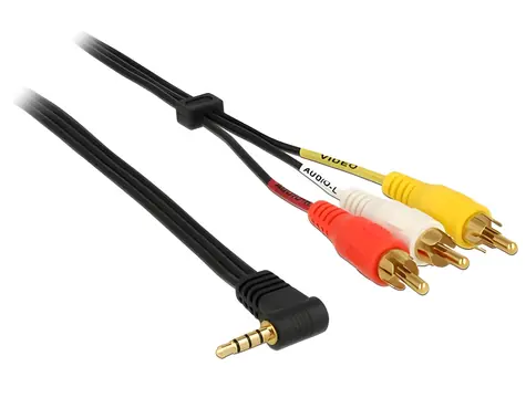 DeLock Jack 3,5 mm 90° > 3x Cinch čierny / Audio kábel / 1,5 m
