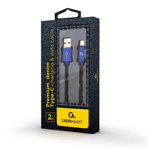 Gembird 2m jeans / Kábel USB-C / USB 2.0 / opletený / 2,1 A nabíjanie