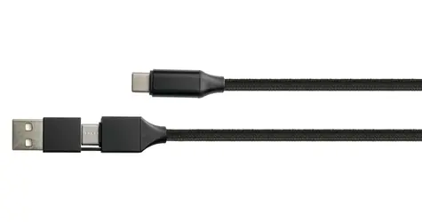Python čierna / Nabíjací a dátový kábel / USB-C - USB-C + adaptér USB-A / PD 60W / QC 3.0 / 1 m