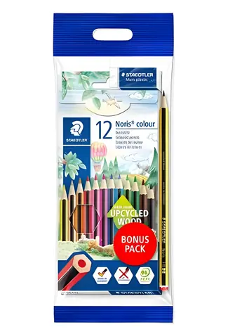 Staedtler Noris Colour / Pastelky / súprava 12 ks / šesťhranné / drevené / puzdro + guma