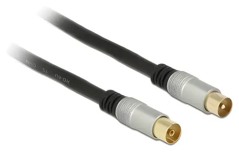 DeLock čierny / Anténny kábel IEC / RG-6/U / 75 Ohm / 2 m / Premium, pozlátené konektory
