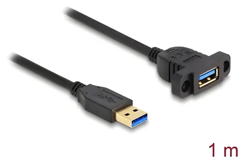 DeLock USB-A (M) - USB-A (F) čierna / Kábel / USB 3.2 Gen 1 5 Gbps / 1 m / pre vstavanie