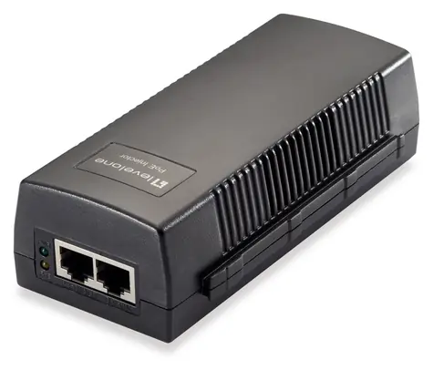LevelOne POI-3010 čierna / PoE injektor / 2x RJ45 / 30W na Port / 52V / IEEE 802.3 AF/at