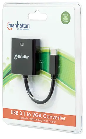 Manhattan USB-C 3.1 čierny / Konvertor na VGA / rozlíšenie 1920 x 1200 / bez nutnosti napájania