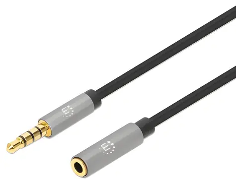 Manhattan Aux 3,5 mm / Predlžovací audio kábel / Jack 3,5 mm samec-samica / 1 m / čierna, strieborná