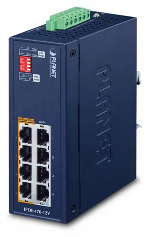 Planet Industrial 4- Port PoE++ injektor húb / PoE injektor / 802.3bt / 8x Gigabit RJ-45 / IP30 / DIN / nástenná montáž