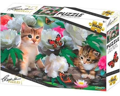 Prime 3D Puzzle Mačiatka medzi pivonkami / 1000 dielikov