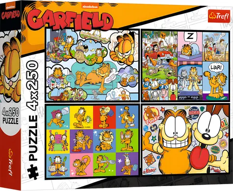 Trefl Puzzle Garfield nemá rád pondelok / 4x250 dielikov / 33,9 x 23,9 cm / vek 7+