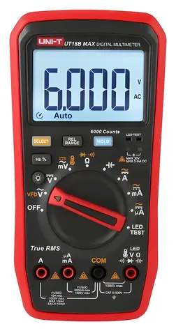 UNI-T UT18B MAX / Multimeter / True RMS / CAT III 600V / Test LED diód / Teplota -55 až 500 °C