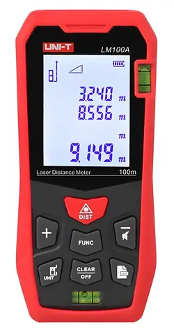 UNI-T LM100A / Laserový diaľkomer / až 100 m / presnosť ±2 mm / pamäť 99 meraní