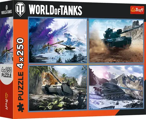 Trefl Puzzle WORLD of Tanks: Veľká bitka tankov / 4X 250 dielikov / 33,9 x 23,9 cm