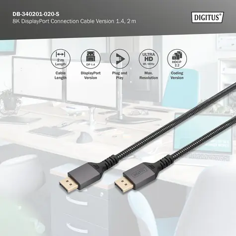 Digitus DisplayPort DP/M - DP/M čierny / Kábel / DisplayPort 1.4 / 8K / 2 m / pozlátené konektory