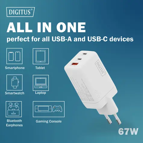Digitus GaN 67W / Nabíjací adaptér / 2x USB-C / 1x USB-A