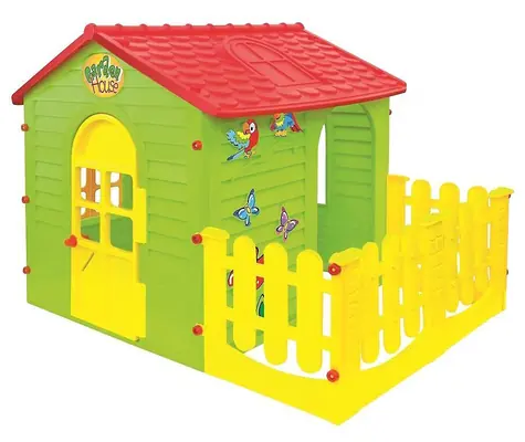 MOCHTOYS Detský záhradný domček zelený/s terasou/127 × 120,5 × 120 cm