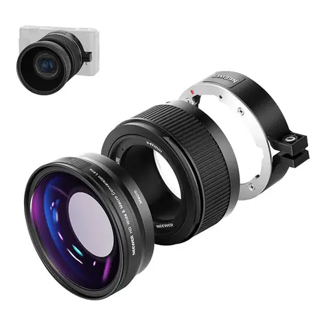 Neewer Širokouhlý a makro objektív čierny / pre Sony ZV1 / 2v1 / 18 mm / makro 10x / CNC hliník