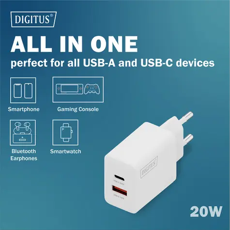 Digitus 20W / Nabíjačka / 1x USB-C / 1x USB-A