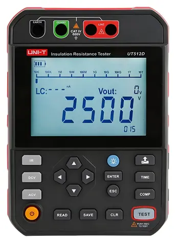 UNI-T UT512D / Merač izolačného odporu / skúšobné napätie do 2500 V / CAT IV 600V / USB