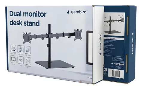 Gembird MS-D2ST-01 čierna / Držiak 2 monitorov na stôl / 17-32" / do 9 kg / naklápací, otočný