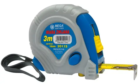 Mega 20112 / Meter zvinovací / 2 m / šírka pásky 16 mm / gumový obal, 3 stopéry