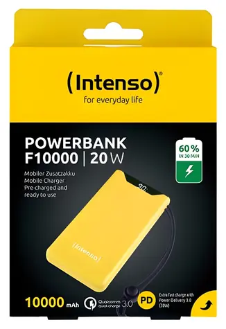 INTENSO F10000 žltá / Powerbanka / 10000 mAh / USB-C PD / USB-A QC3.0 / 20W