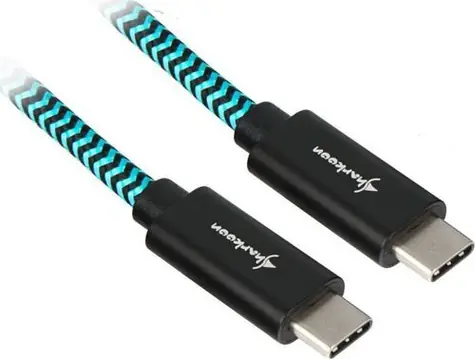 Sharkoon USB-A na USB-C čierna / svetlo modrá / USB kábel / USB 3.2 Gen 2 / Opletený, hliníkový / 1 m