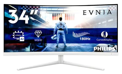 34" Philips Evnia 34M2C5501A biela / Monitor / Curved Fast VA / WQHD 3440 x 1440 / 180Hz / 1ms / Ambiglow