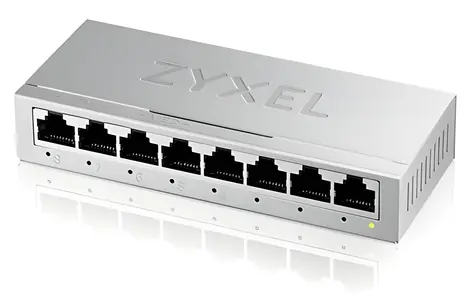 ZyXEL GS-108B v5 strieborná / Desktop Switch / 8x 1Gbps / 2x QoS / Kovové prevedenie