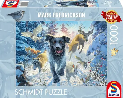 Schmidt Puzzle Psie láska: Čierny labrador v snehu / 1000 dielikov / od 12 rokov