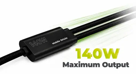 Mobile Origin CB10 140W čierna / Nabíjací kábel / USB-C / USB-C / Y-kábel / 1,2 m