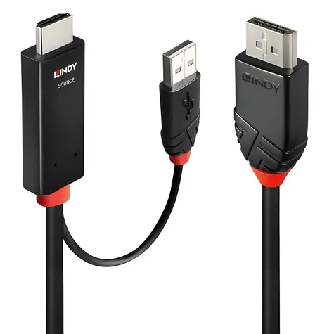 Lindy čierna/červená / Adaptér / HDMI - DisplayPort / 1 m / 4K 60Hz