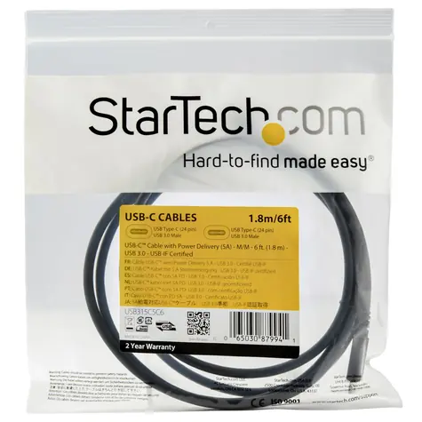 StarTech USB-C na USB-C čierna / Kábel / USB 3.0 5Gbps / PD 5A / USB-IF / 1,8 m