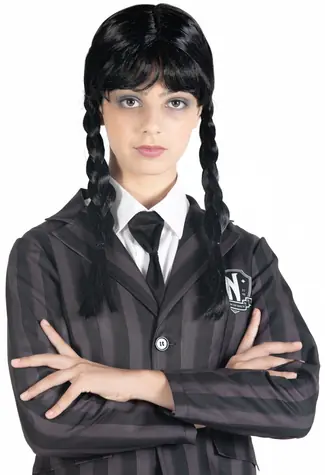CIAO Parochňa Wednesday / Karnevalový doplnok / Čierne vrkôčiky / Syntetické vlasy